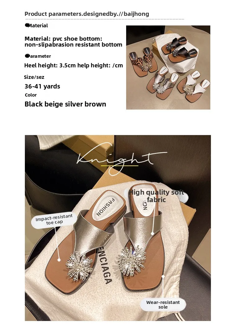 Fireworks rhinestone thick bottom slope heel women summer wear new heightening nonslip beach cover toe cool slippers detail