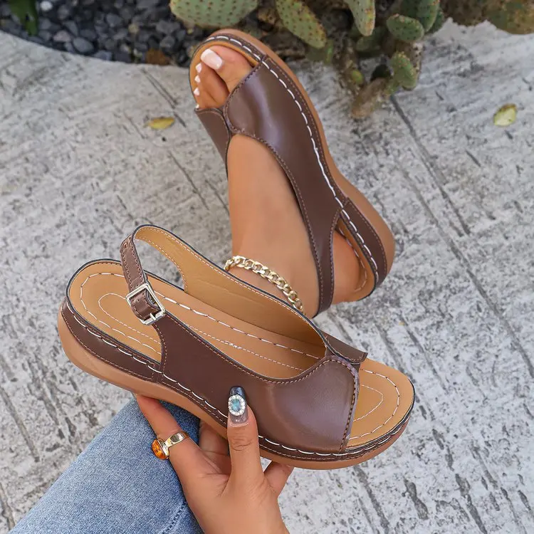 Summer Hot Selling Comfortable Thick Bottom Fish Mouth Beach Casual Sandals for Women Fashion New Elegant Slope Heel Sandals detail