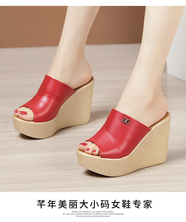 Designer Summer Ladies Slippers New Fashion Thick Sole Wedge Womens Sandals High Heel Sandal Open Toe Fish Mouth Shoes detail
