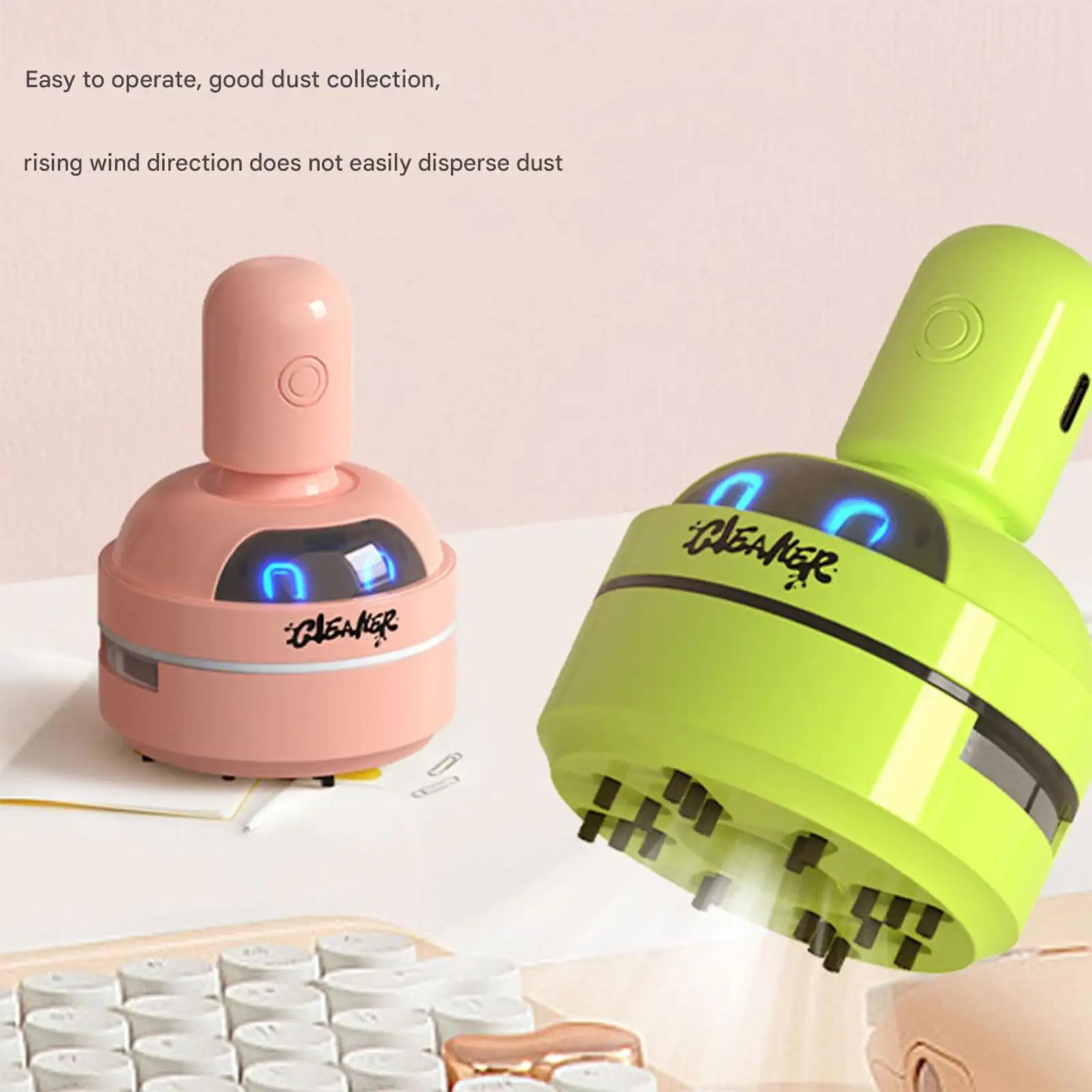 Cute Robot Desktop Vacuum Cleaner White USB Rechargeable Strong Suction for Home Office School Desk Cleaning product view