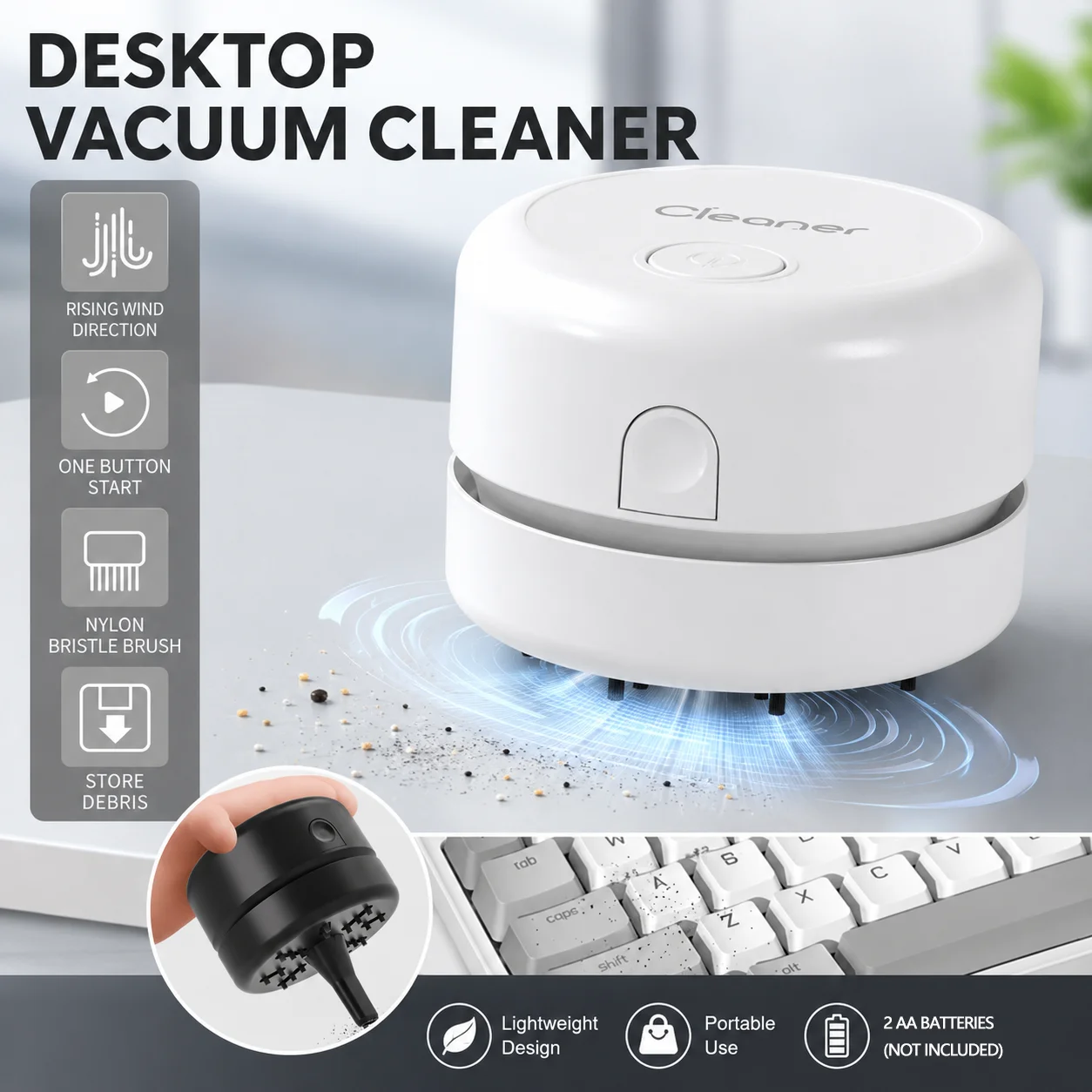 Cordless Mini Desk Vacuum Cleaner Portable Keyboard Cleaner Desktop Dust Sweeper for Home Office Table Crumbs detail