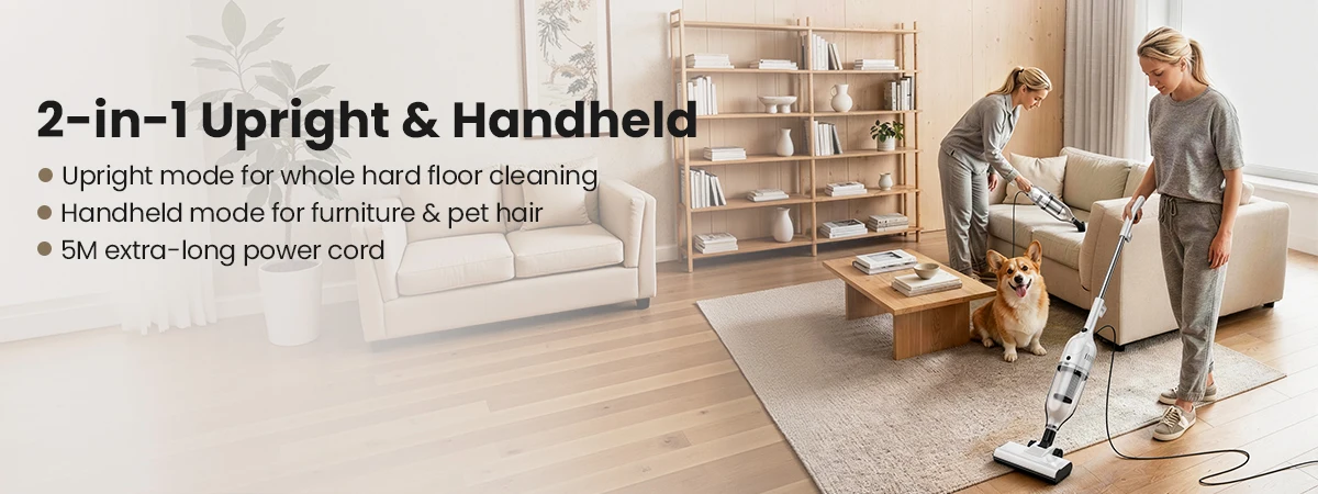 R7 Corded Vacuum Cleaner 600W 20Kpa Powerful Suction Household Handheld Stick Vacuum Portable 3 in 1 Lightweight Cleaner 5M Long Cable Bagless Upright Vacuum for Hardwood Floor Carpet Pet Hair Cleaning detail