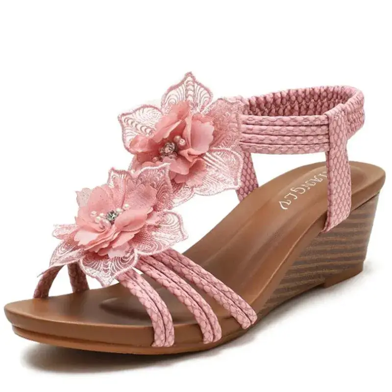 Slope Heel Roman Women Summer Fashion and Generous Highend Bohemian Retro Flowers Holiday Sandals Womens Shoes product view