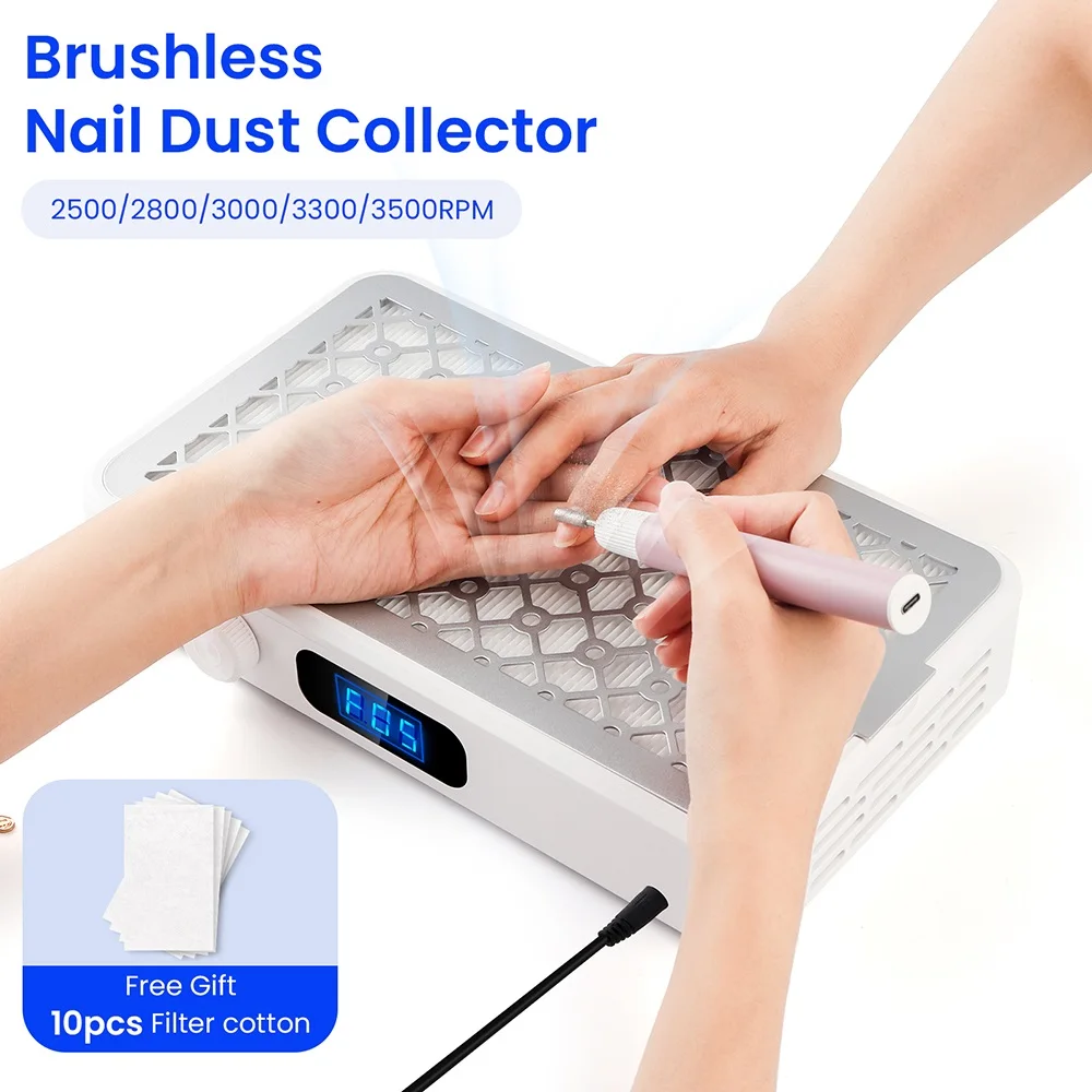 25002800300033003500rpm Speed Adjustable Brushless Nail Dust Extractor Powerful Twin Turbo Vacuum Nail Dust Collector detail