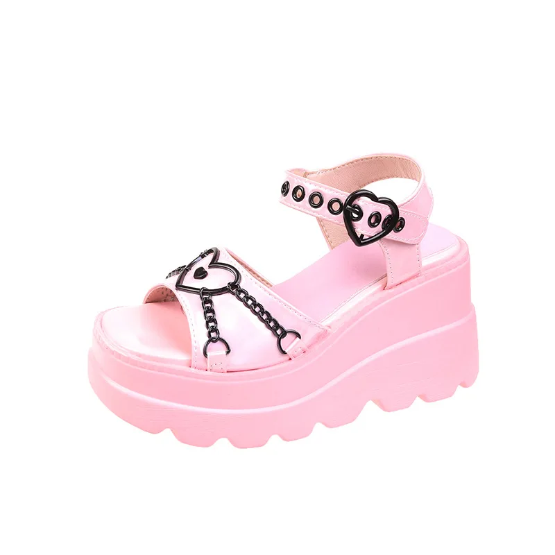 3542 Plus Size Fashion Slope Heel Women Metal Chain Decoration Sandals Female Platform Buckle Shoes Womens Sandals Tide Shoes detail