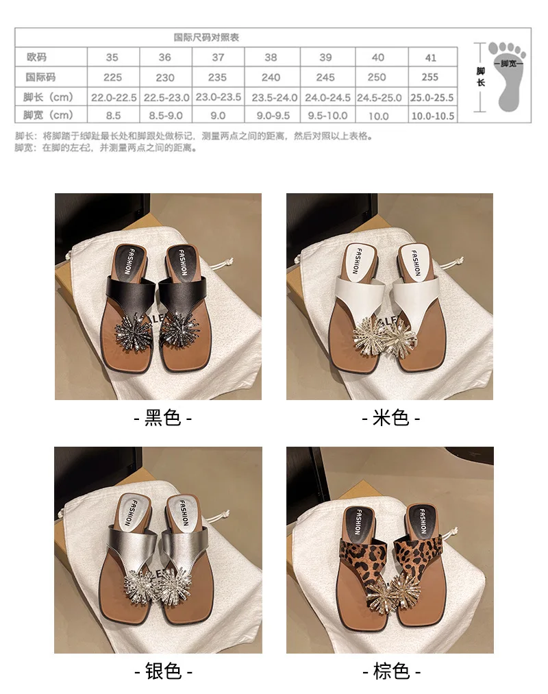 Fireworks rhinestone thick bottom slope heel women summer wear new heightening nonslip beach cover toe cool slippers detail