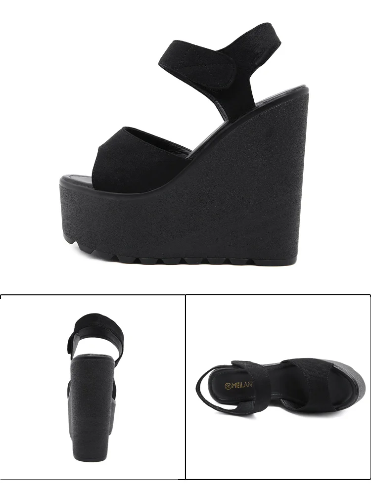 Summer Straps Roman Shoes Sexy Trendy FishBeak Womens Shoes Muffin Thick Inside Raise 15CM Slope Heel Sandals detail