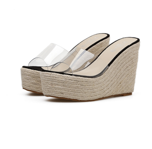 New Arrival Transparent Women Wedges Shoes Fish Mouth Shoes Summer Sandals product view