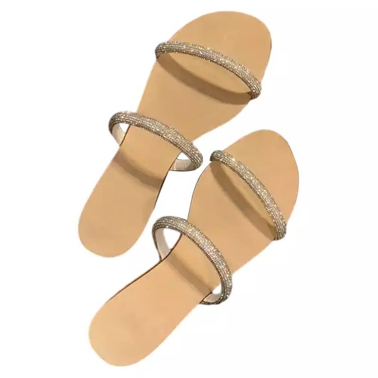 Womans Sandals New Bling Rhinestones Flat Cross Sparkle Diamond Sandalias Planas Ladies Flats Slides Shoes Summer product view