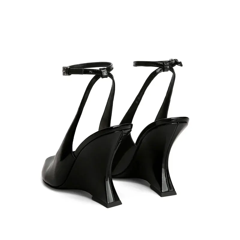 Ladies Summer Slope Heel Fish Mouth Sandals Thick High Heels Black Comfortable Large Toothed Sandals detail