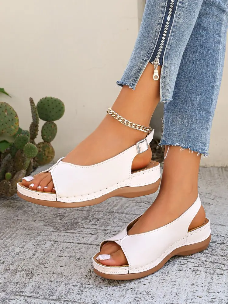 Summer Hot Selling Comfortable Thick Bottom Fish Mouth Beach Casual Sandals for Women Fashion New Elegant Slope Heel Sandals detail