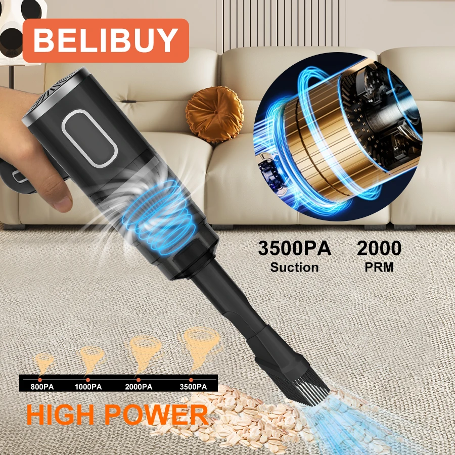 Wireless Handheld Car Vacuum Cleaner Ergonomic Handheld Design Mini Cordless Vacuum 3500Pa Strong Suction Car Home Dual Purpose Vacuum with LED Light Rechargeable Compact Vacuum for Car Sofa Keyboard Pet Hair Corner Dust Deep Cleaning detail