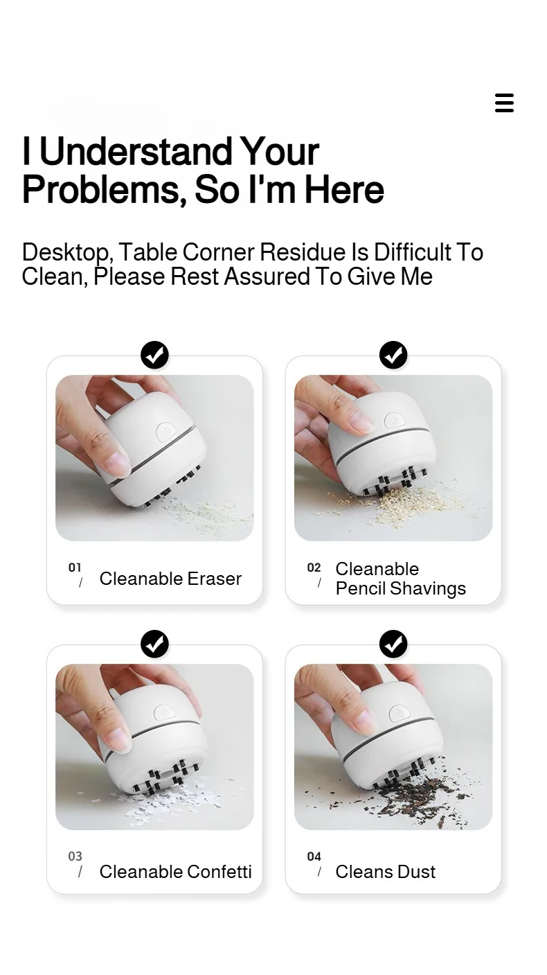 Desktop Cleaning Vacuum Cleaner Home Mini Portable Keyboard Silent Cleaner for Office Sofa Floor Study Desk Pencil Shavings detail
