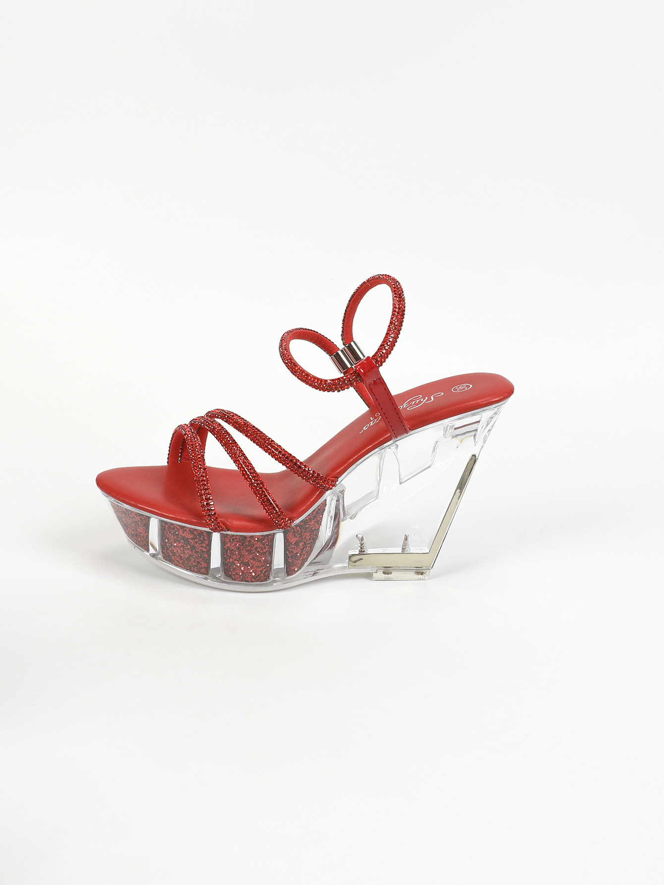 Womens Platform Sandals Rhinestone Slope Heel 11CM Nightclub High Heels Trendycatwalk Pole Dance Crystal Sole LFD11 detail