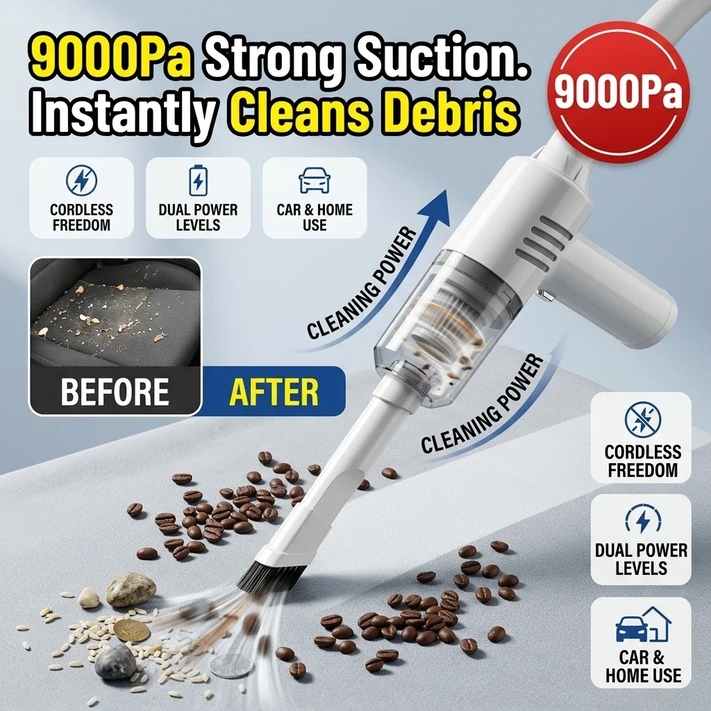 Portable Mini Wireless Vacuum Cleaner USB Rechargeable High Power Handheld Vacuum For Auto Car Home Desktop Computer Dust Cleaning product view