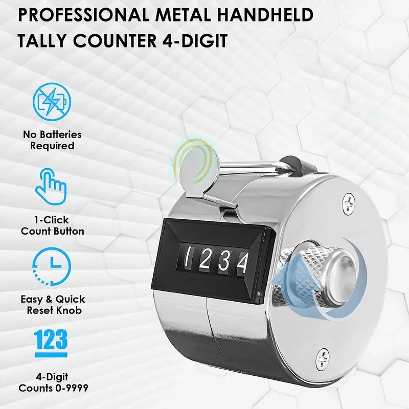 Metal Handheld Tally Counter 4Digit Number Count Clicker Counter Hand Mechanical Counters Clickers Pitch Counter for Coaching product view