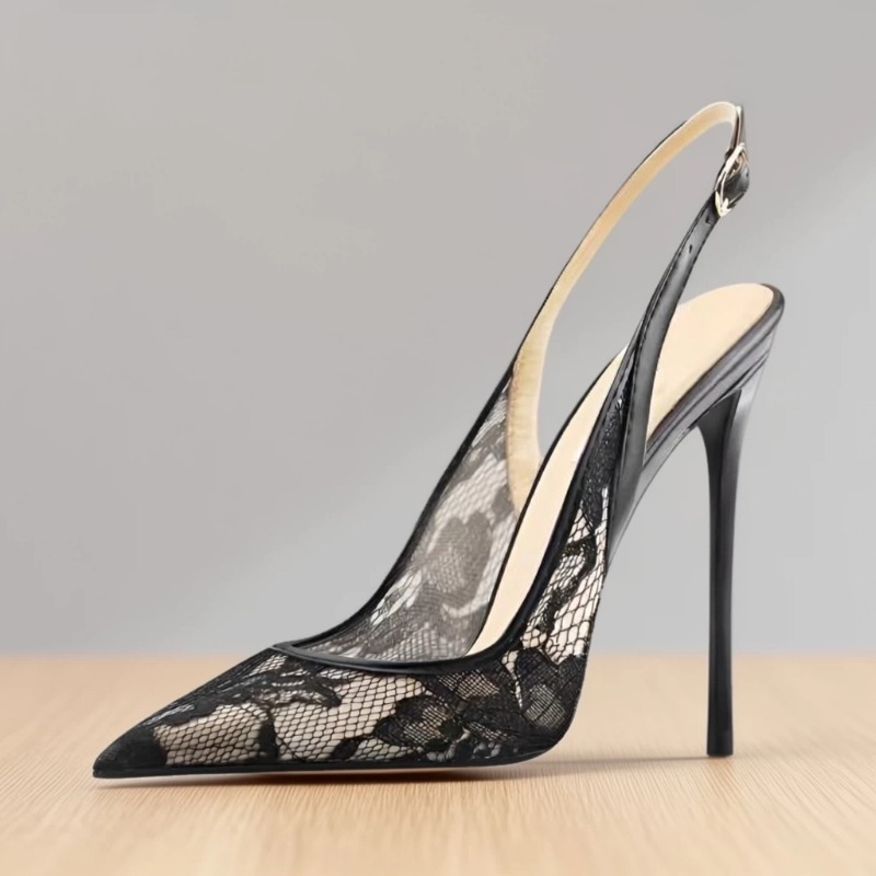 Summer Lace Breathable Back Strap Stiletto Sandals Large Size High Heels Women product view