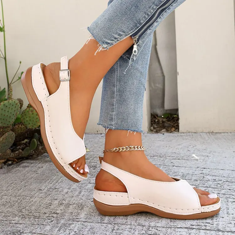 Summer Hot Selling Comfortable Thick Bottom Fish Mouth Beach Casual Sandals for Women Fashion New Elegant Slope Heel Sandals detail