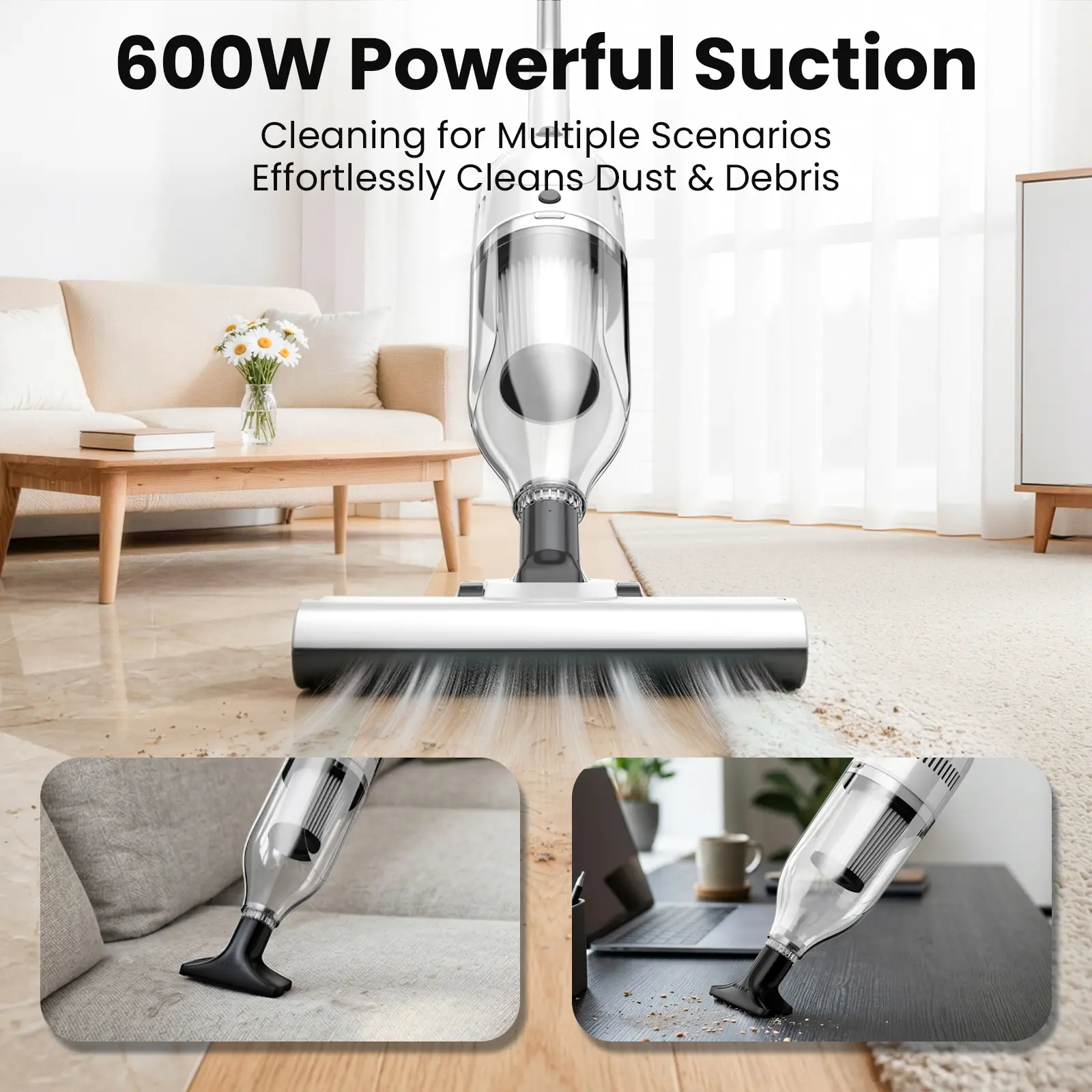 R7 Corded Vacuum Cleaner 600W 20Kpa Powerful Suction Household Handheld Stick Vacuum Portable 3 in 1 Lightweight Cleaner 5M Long Cable Bagless Upright Vacuum for Hardwood Floor Carpet Pet Hair Cleaning product view