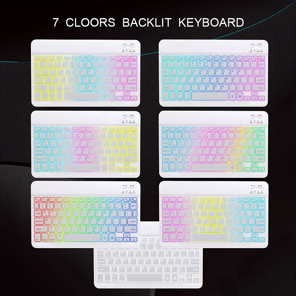 New Slim 7 Color Backlit Bluetooth Keyboard Mouse ComboRechargeable MultiLanguage for Tablet Phone product view