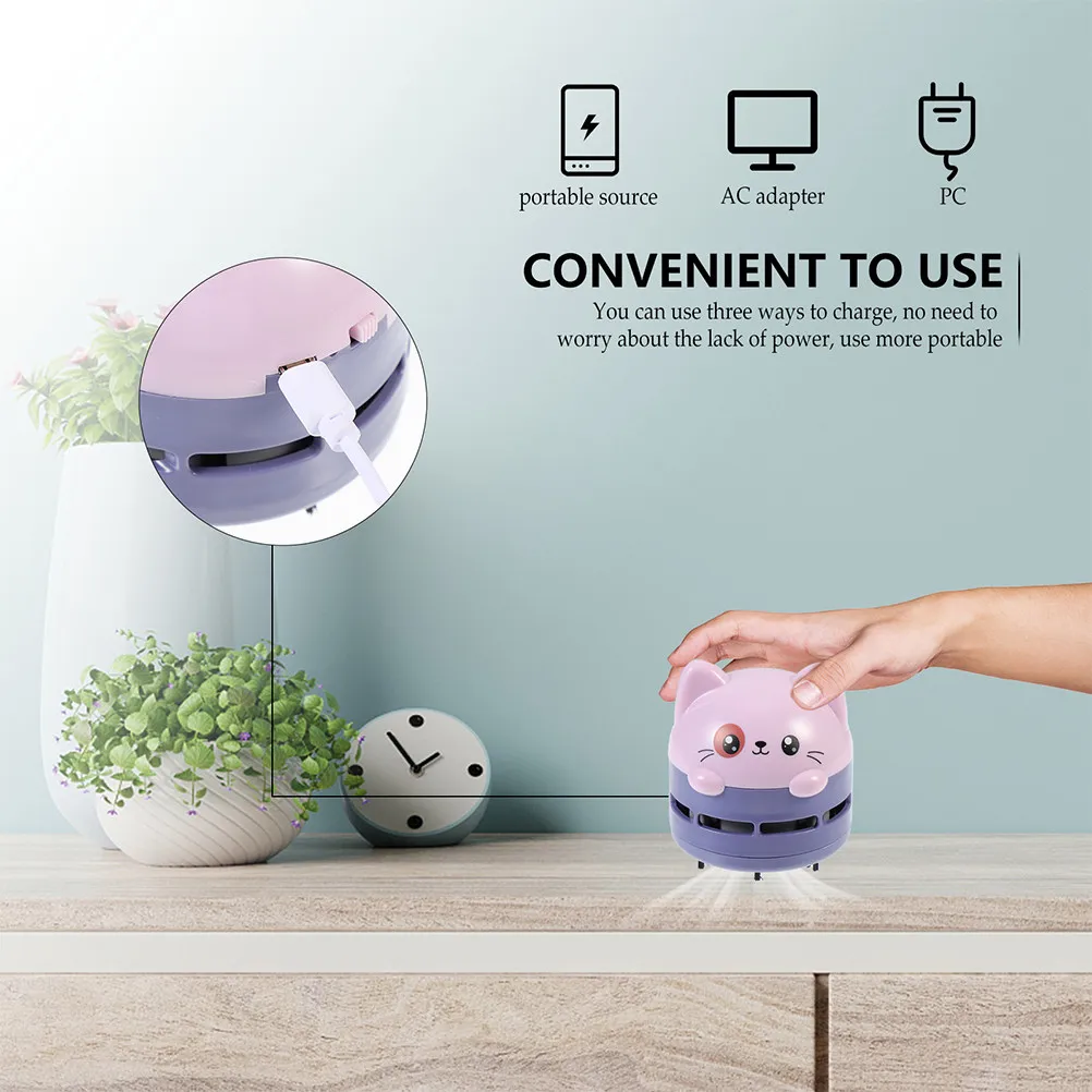 Mini Desktop Vacuum Cleaner Portable Cartoon Design Fast Cleaning Dust Eraser Residue Keyboard Table Cleaner Office Home Car Use detail