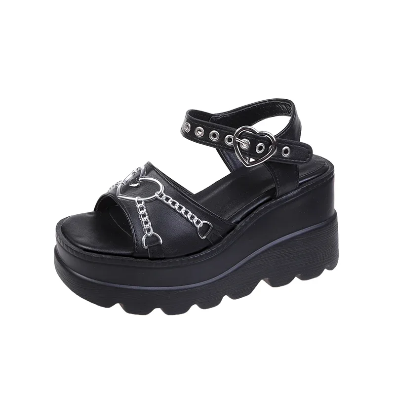 3543 Plus Size Fashion Slope Heel Women Sandals Metal Chain Decoration Female Buckle Platform Shoes Womens Sandals Tide Shoes detail