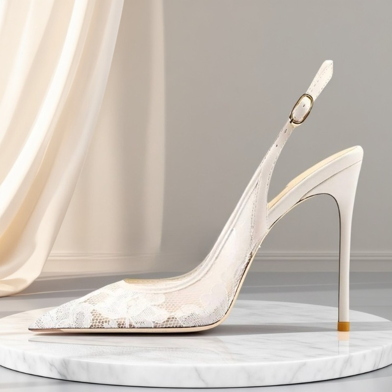 Summer Lace Breathable Back Strap Stiletto Sandals Large Size High Heels Women product view