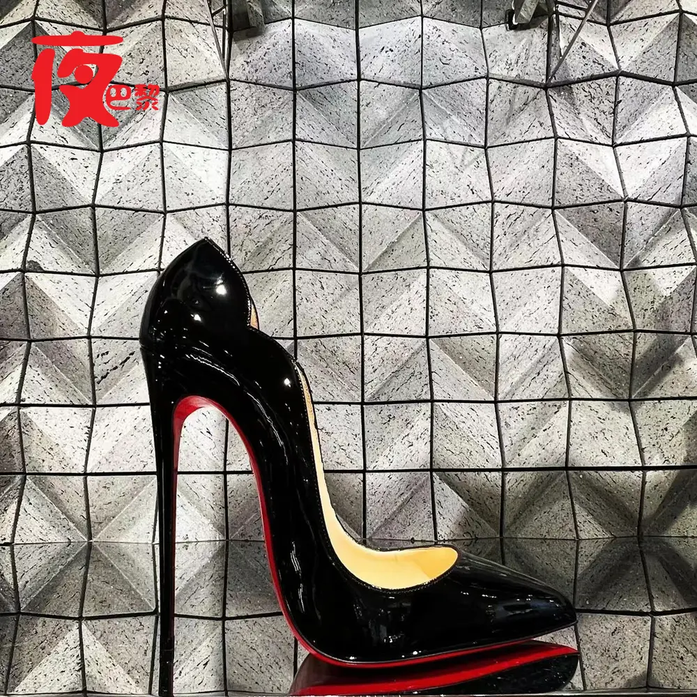 Laser Electric Red High Heels Shallow Mouth Wave Edge Pointed Shoes Sexy 12cm Sexy Fashion Lady Single Shoes3346 product view