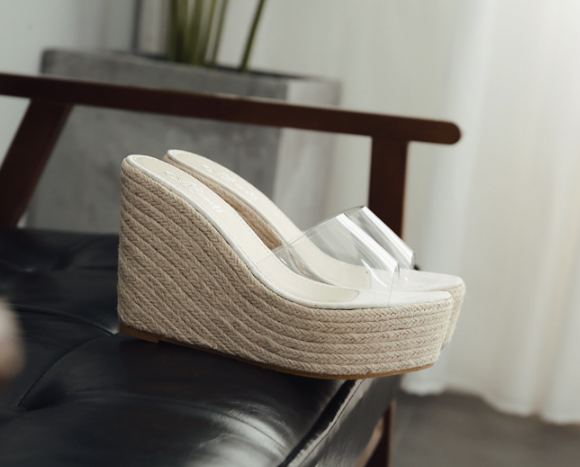 New Arrival Transparent Women Wedges Shoes Fish Mouth Shoes Summer Sandals detail
