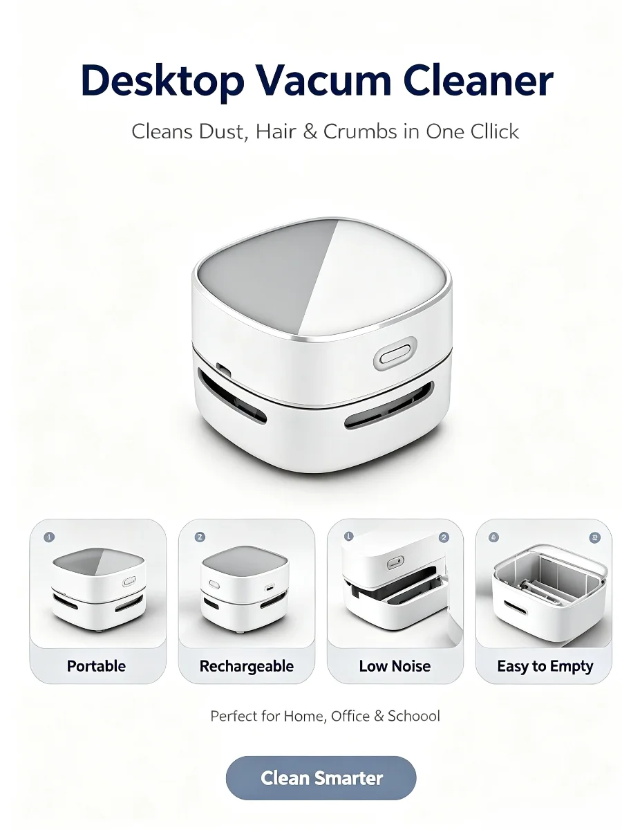 USB Mini Desktop Vacuum Cleaner Portable Table Dust Collector for Office Keyboard Hair Paper Ash Cleaning product view