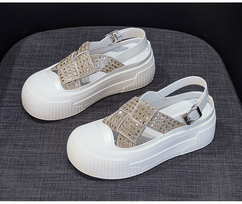 Womens Platform Sandals SlipOn Minimalist Summer New ClosedToe Bestseller Rhinestone HollowOut Breathable detail