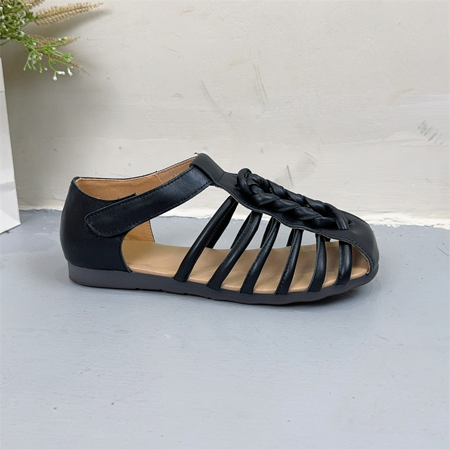 New Summer Outdoorwear Handmade Woventoe Womens Sandals Genuine Leather Soft Sole Vintage Roman Velcro square Head detail