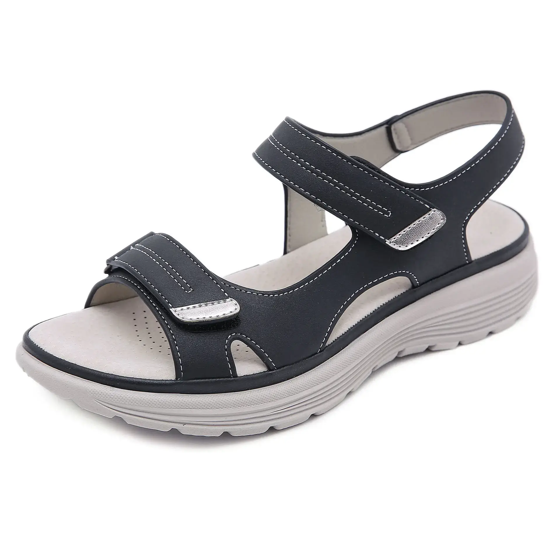 Summer New Genuine Leather Dance Womens Sports Style Slope Heel Lightweight Large Slippers Women Sandals for Men product view