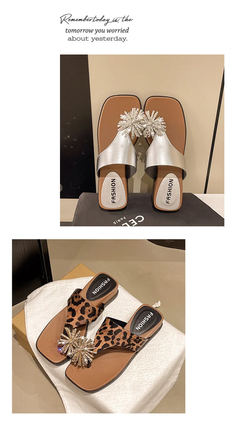 Fireworks rhinestone thick bottom slope heel women summer wear new heightening nonslip beach cover toe cool slippers detail