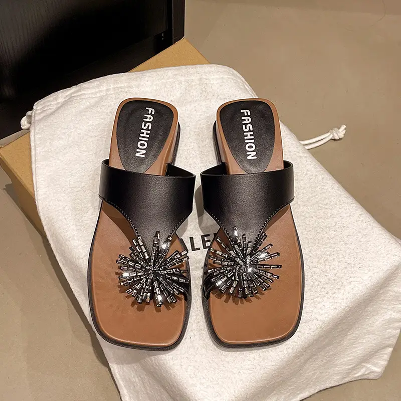 Fireworks rhinestone thick bottom slope heel women summer wear new heightening non-slip beach cover toe cool slippers