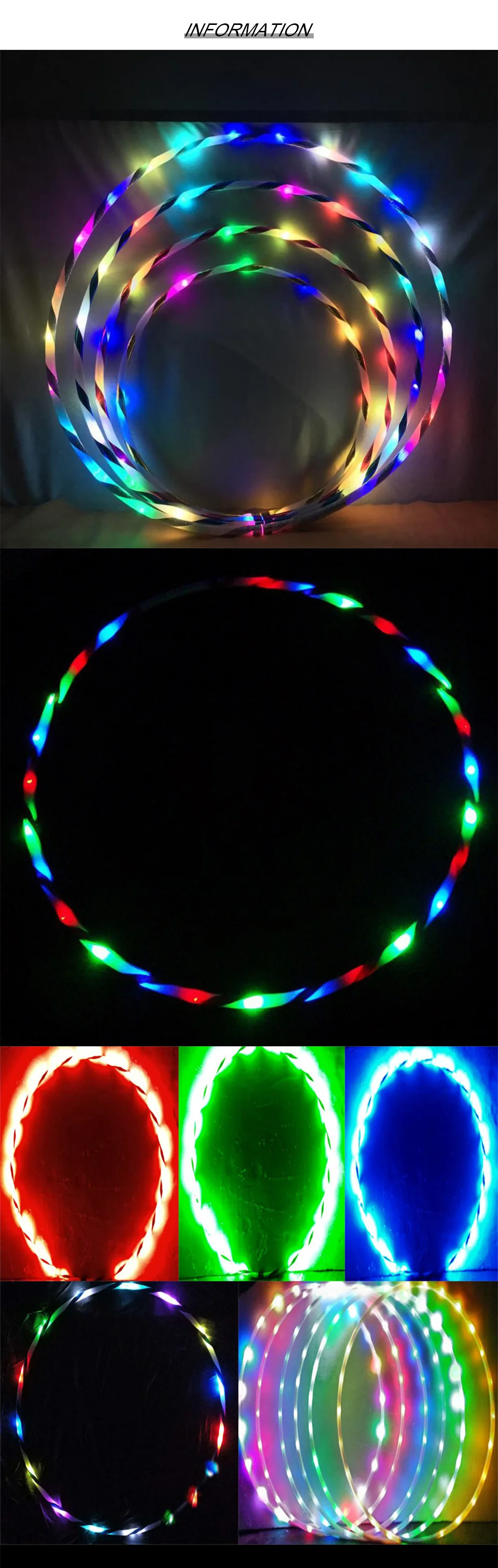 60708090cm LED Colorful Sports Hoops Lose Weight Fitness Circle Art Show Yoga Home Gym Workout Equipment for Women Kids Gift detail
