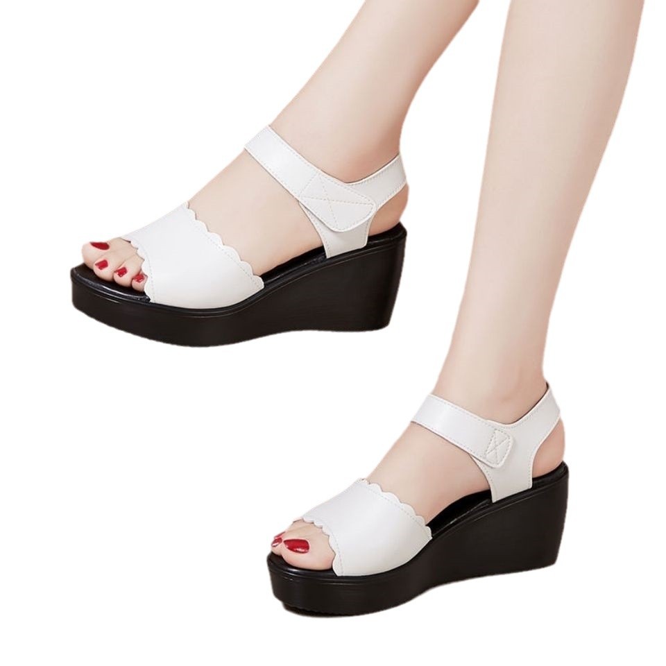Summer New Platform Wedge Sandals Open Toe Slip-On Comfort Thick Bottom Fish Mouth PU Women