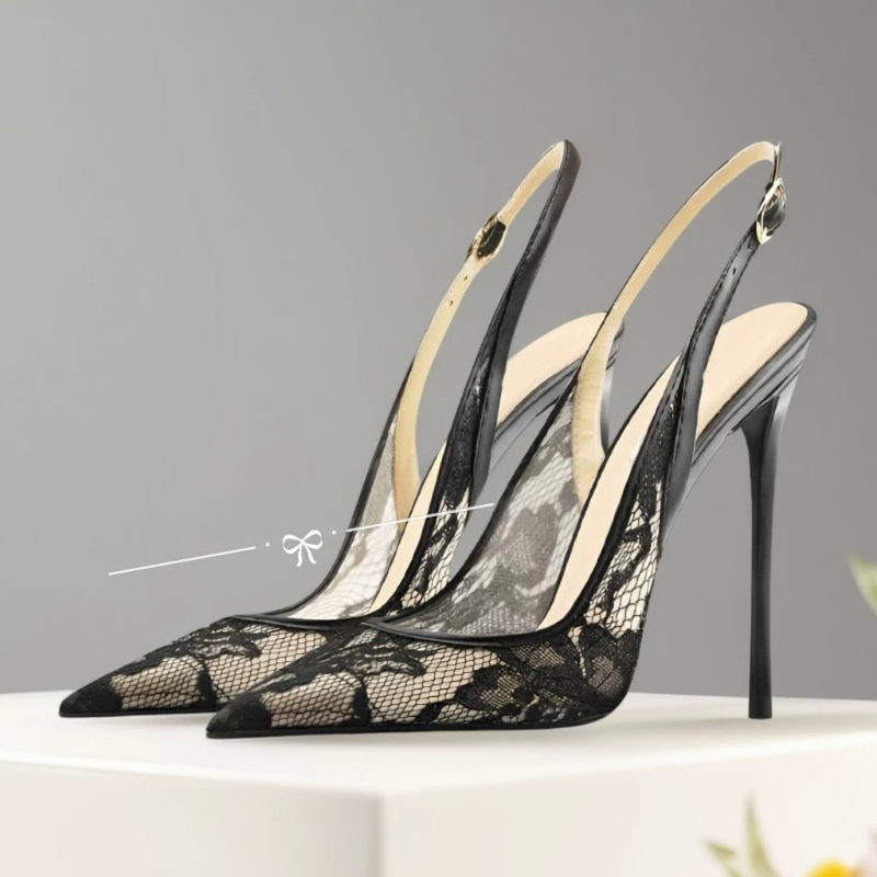 Summer Lace Breathable Back Strap Stiletto Sandals Large Size High Heels Women detail