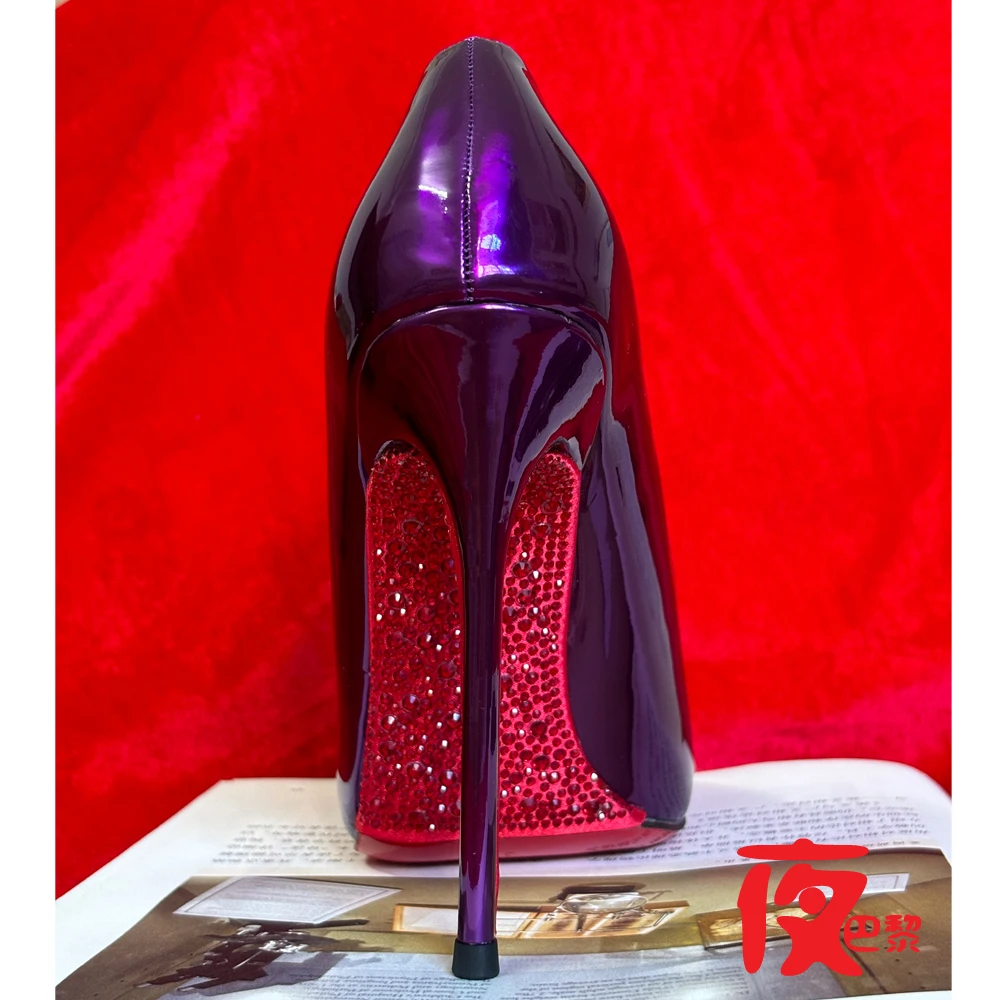 Laser Electric Red High Heels Shallow Mouth Wave Edge Pointed Shoes Sexy 12cm Sexy Fashion Lady Single Shoes3346 detail