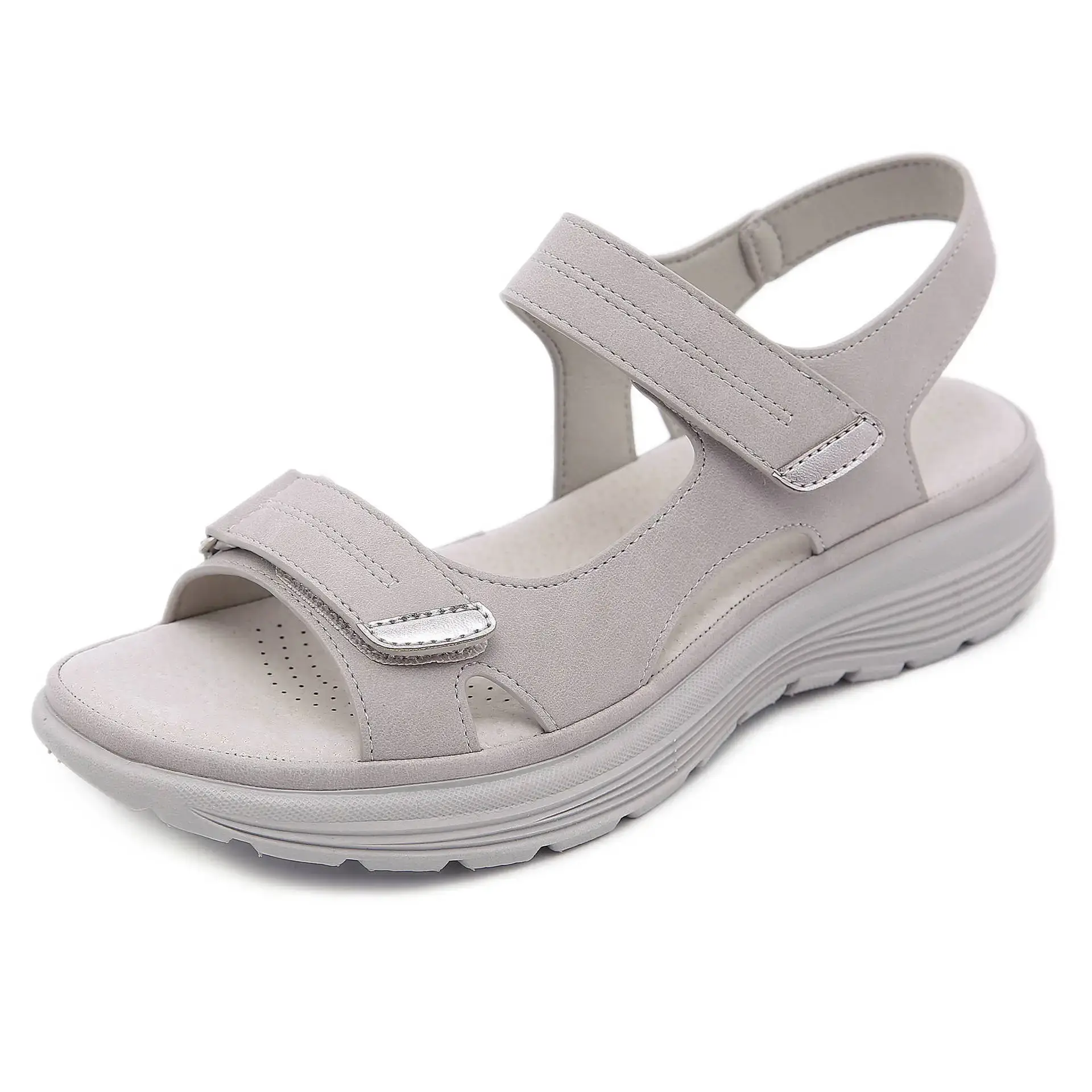 Summer New Genuine Leather Dance Womens Sports Style Slope Heel Lightweight Large Slippers Women Sandals for Men product view