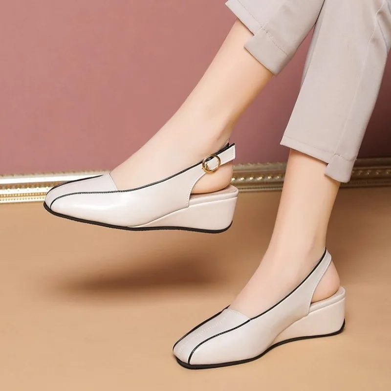 Leather Women Shoes New High Quality Oxfords Slip on Sandals for Women Trendy Retro Slope Heel Casual Shoes Spring Autumn detail