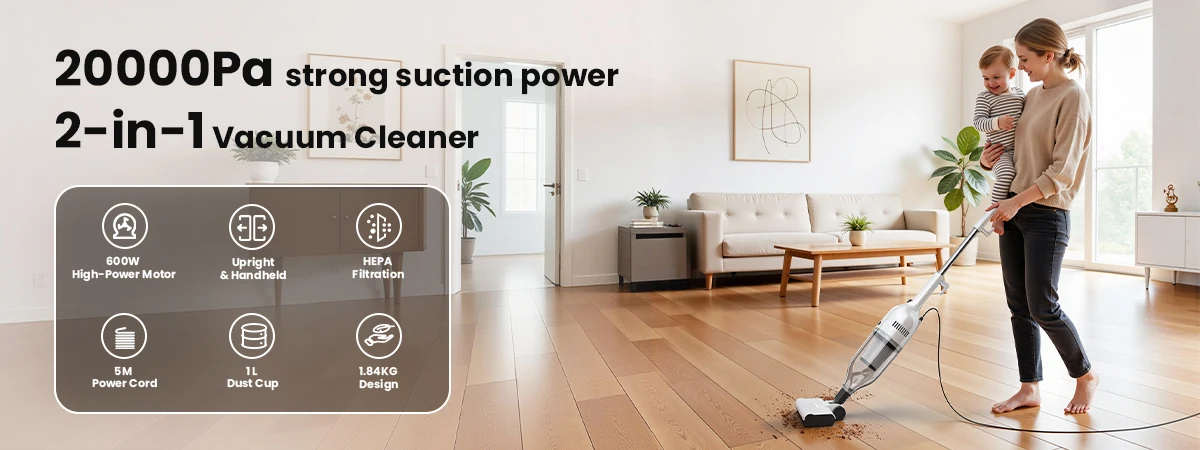 R7 Corded Vacuum Cleaner 600W 20Kpa Powerful Suction Household Handheld Stick Vacuum Portable 3 in 1 Lightweight Cleaner 5M Long Cable Bagless Upright Vacuum for Hardwood Floor Carpet Pet Hair Cleaning detail