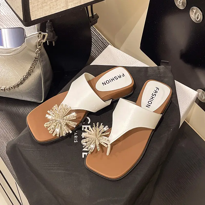 Fireworks rhinestone thick bottom slope heel women summer wear new heightening nonslip beach cover toe cool slippers product view
