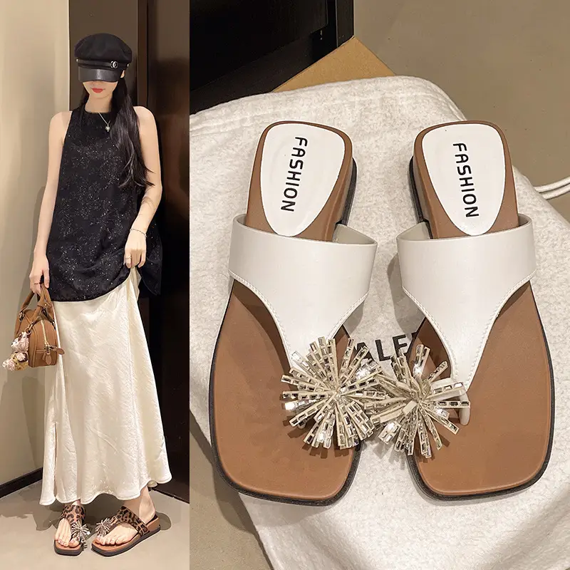 Fireworks rhinestone thick bottom slope heel women summer wear new heightening nonslip beach cover toe cool slippers product view