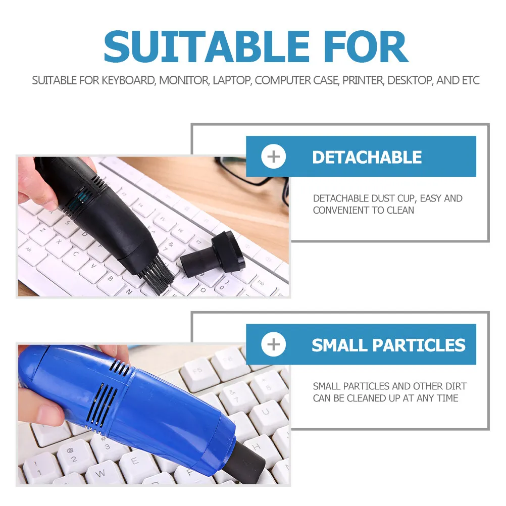2Pcs USB Powered Mini Vacuum Handheld Computer Cleaner Keyboard Vacuum with 2 Attachments 3 Cleaning Modes Fine Filtration Desk detail