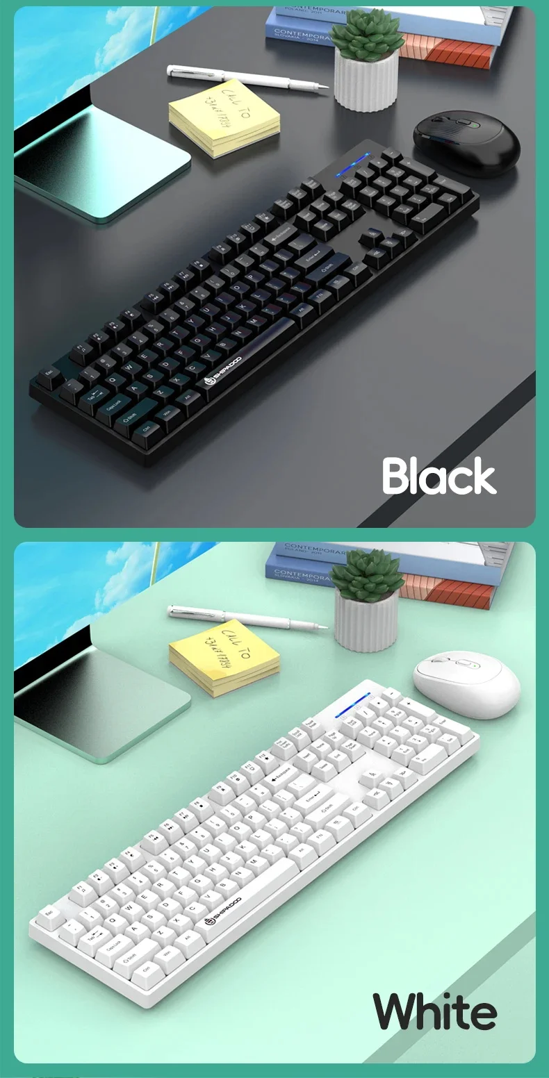 24G Wireless Office Keyboard Mouse Set104 Full Size TriColor Keycaps Ergonomic with 3 Adjustable DPI for PC Laptop detail