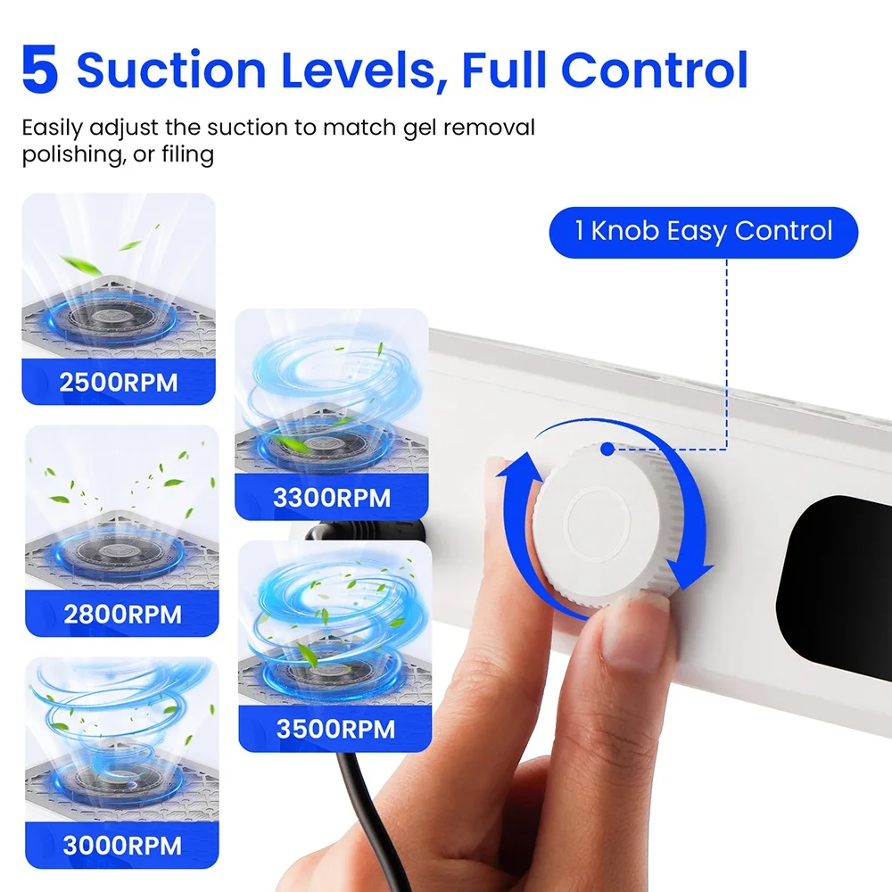 25002800300033003500rpm Speed Adjustable Brushless Nail Dust Extractor Powerful Twin Turbo Vacuum Nail Dust Collector product view