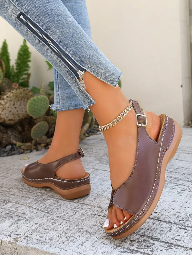 Summer Hot Selling Comfortable Thick Bottom Fish Mouth Beach Casual Sandals for Women Fashion New Elegant Slope Heel Sandals detail