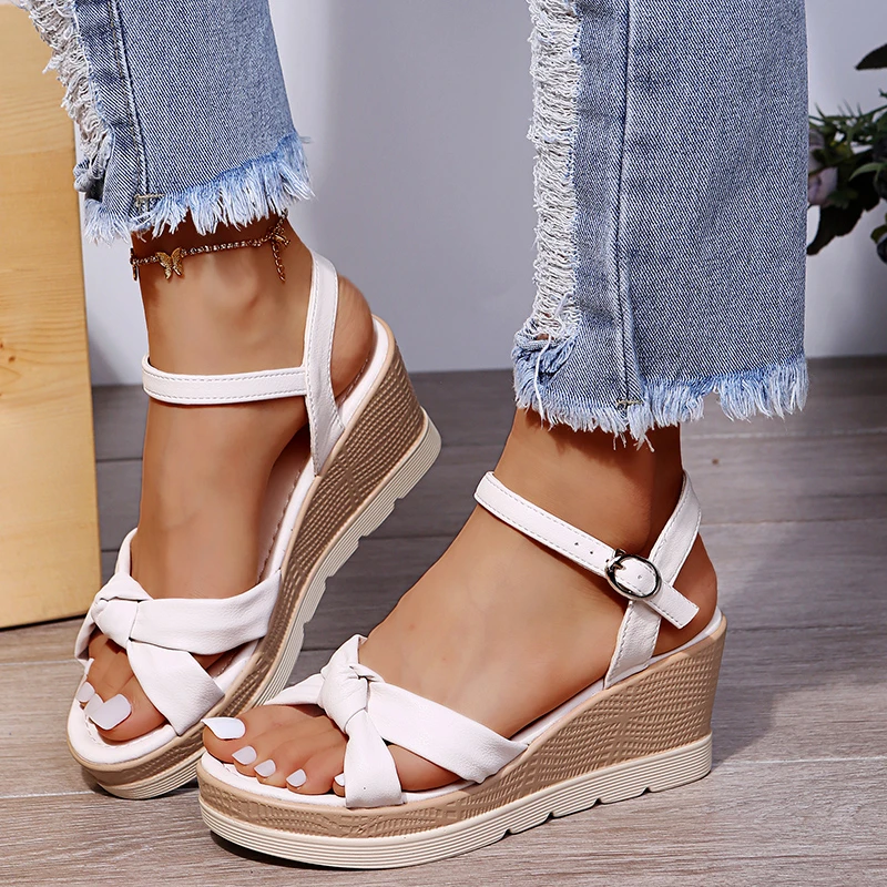 Fashion Women Platform High Heels Sandals Wedges Open Toe Dress Bow Shoes Female Slippers Walking Slides Mujer Pumps detail