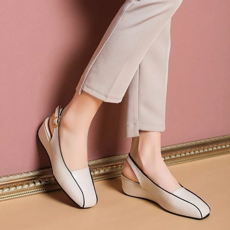 Leather Women Shoes New High Quality Oxfords Slip on Sandals for Women Trendy Retro Slope Heel Casual Shoes Spring Autumn detail